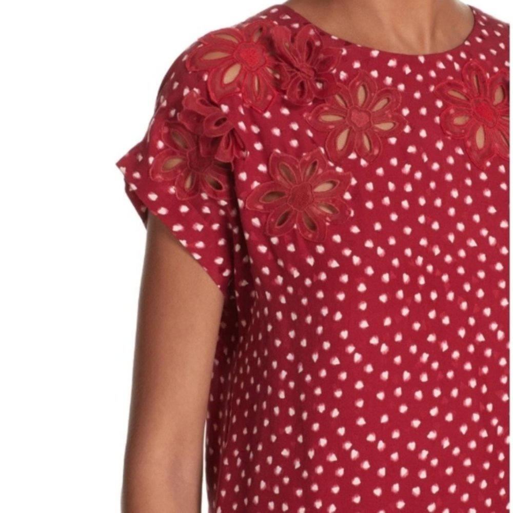 Rebecca Taylor Red Floral Eyelet Top